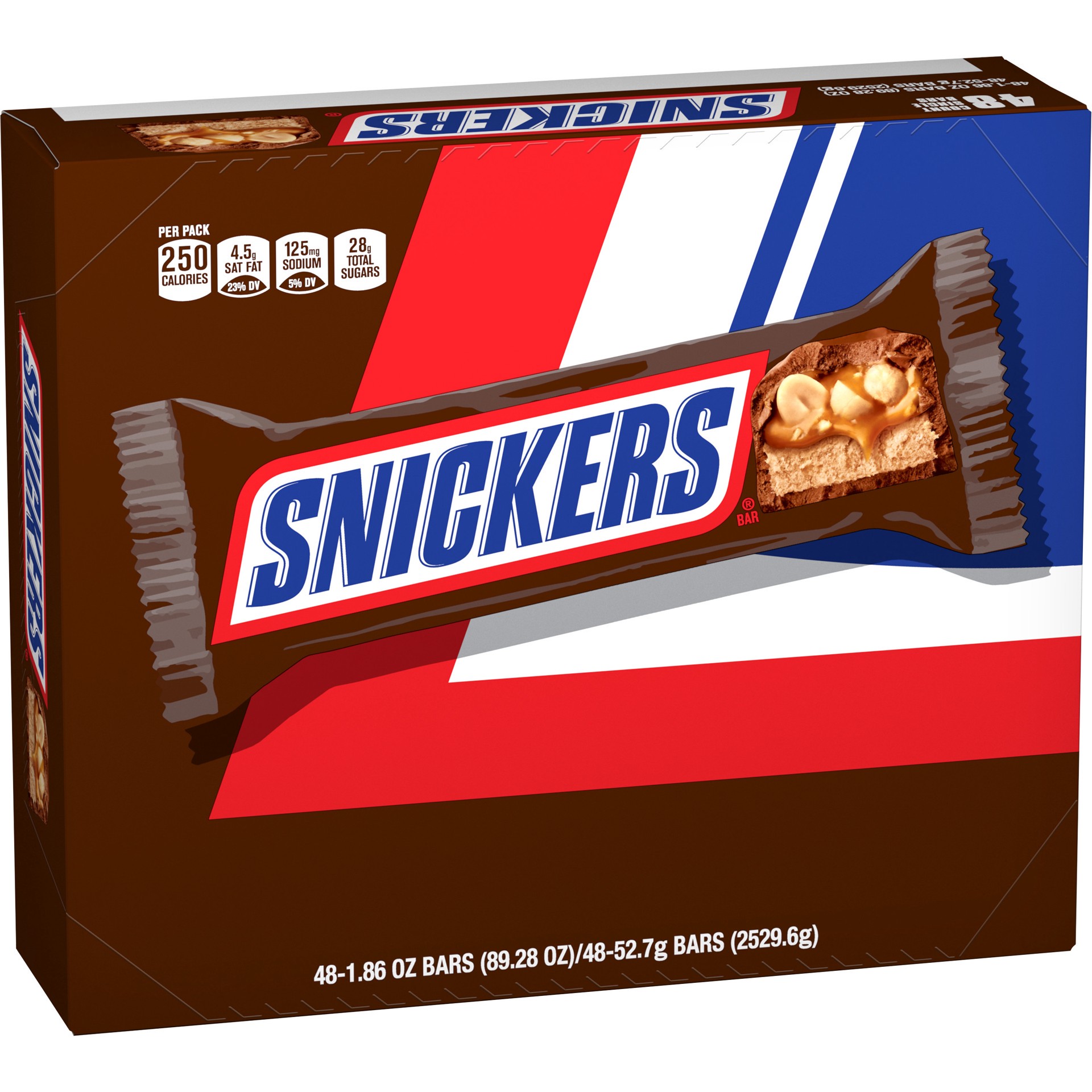 slide 1 of 9, Snickers Full Size Bulk Chocolate Candy Bars, 1.86 oz Bar, 48 ct Box, 89.28 oz