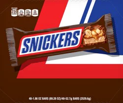 SNICKERS Full Size Milk Chocolate Candy Bars, 1.86 oz, 48 ct Box Chocolate Candy