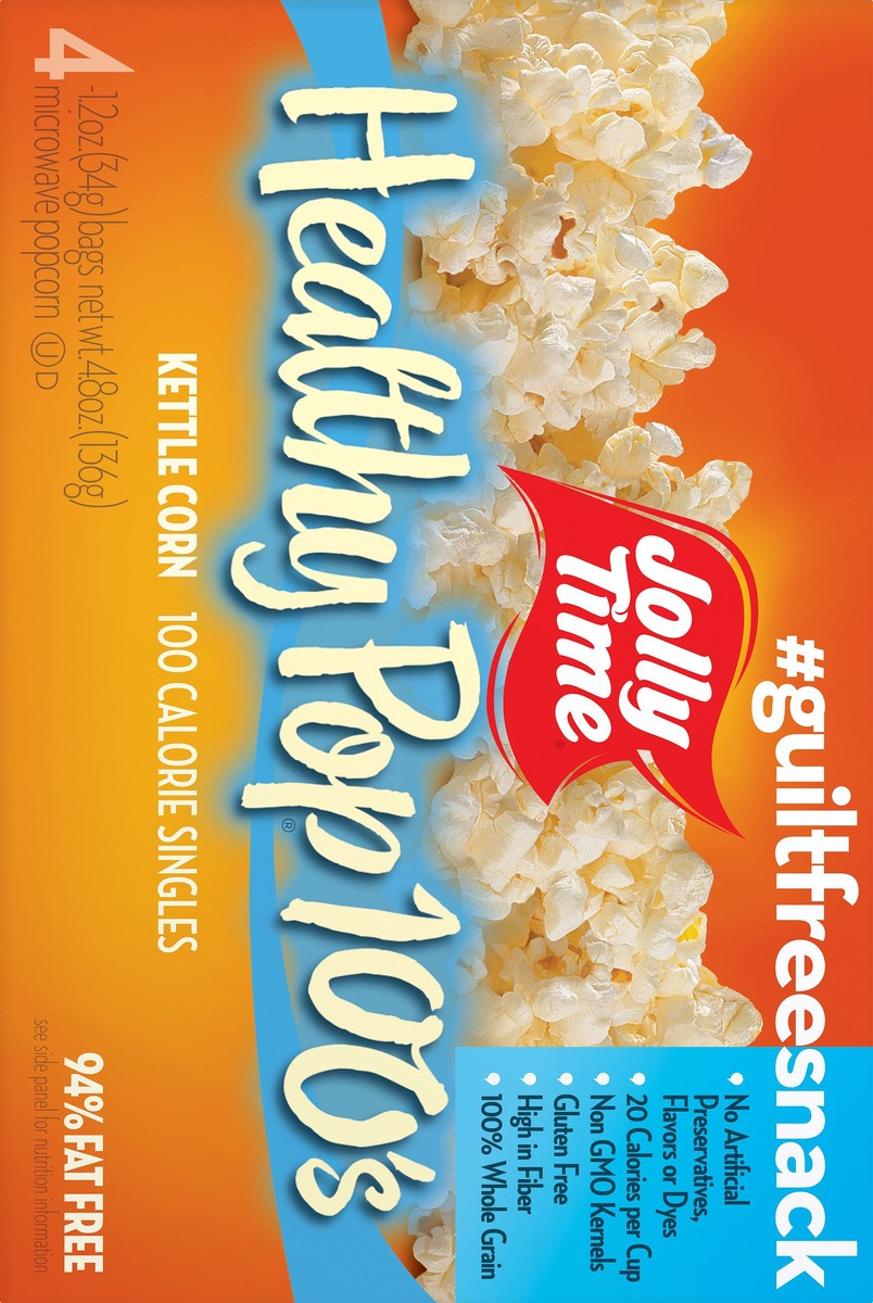 slide 5 of 12, Jolly Time 94% Fat Free 100 Calorie Healthy Pop Kettle Corn Microwave Mini Popcorn Bags, 4 ct