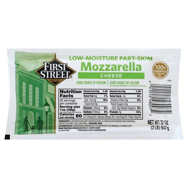 slide 1 of 1, First Street Mozzarella Cheese, 2 lb