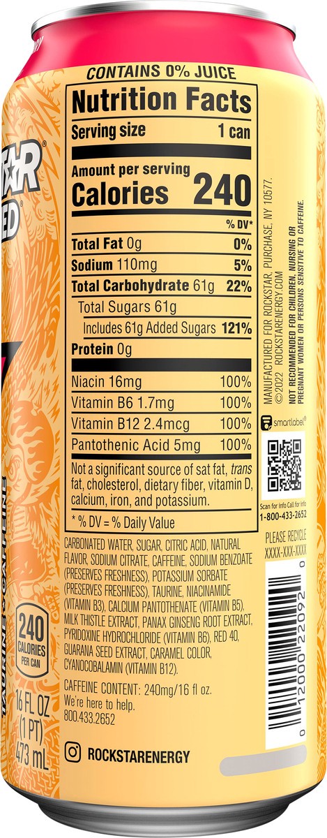 slide 3 of 5, Rockstar Punched Energy Drink Strawberry Peach- 16 fl oz, 16 fl oz