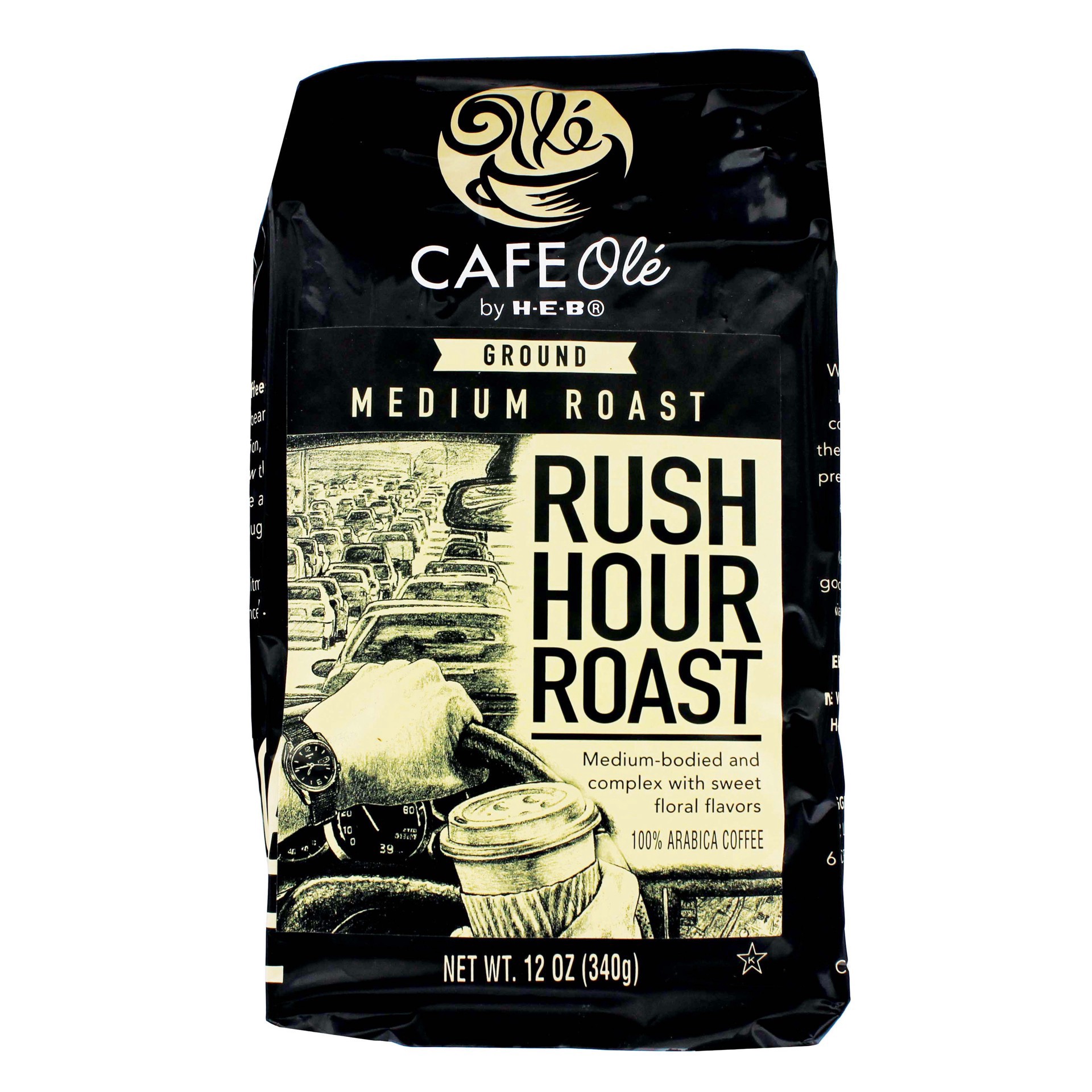 slide 1 of 1, H-E-B Cafe Ole Ground Rush Hour Roast Medium Roast Coffee - 12 oz, 12 oz
