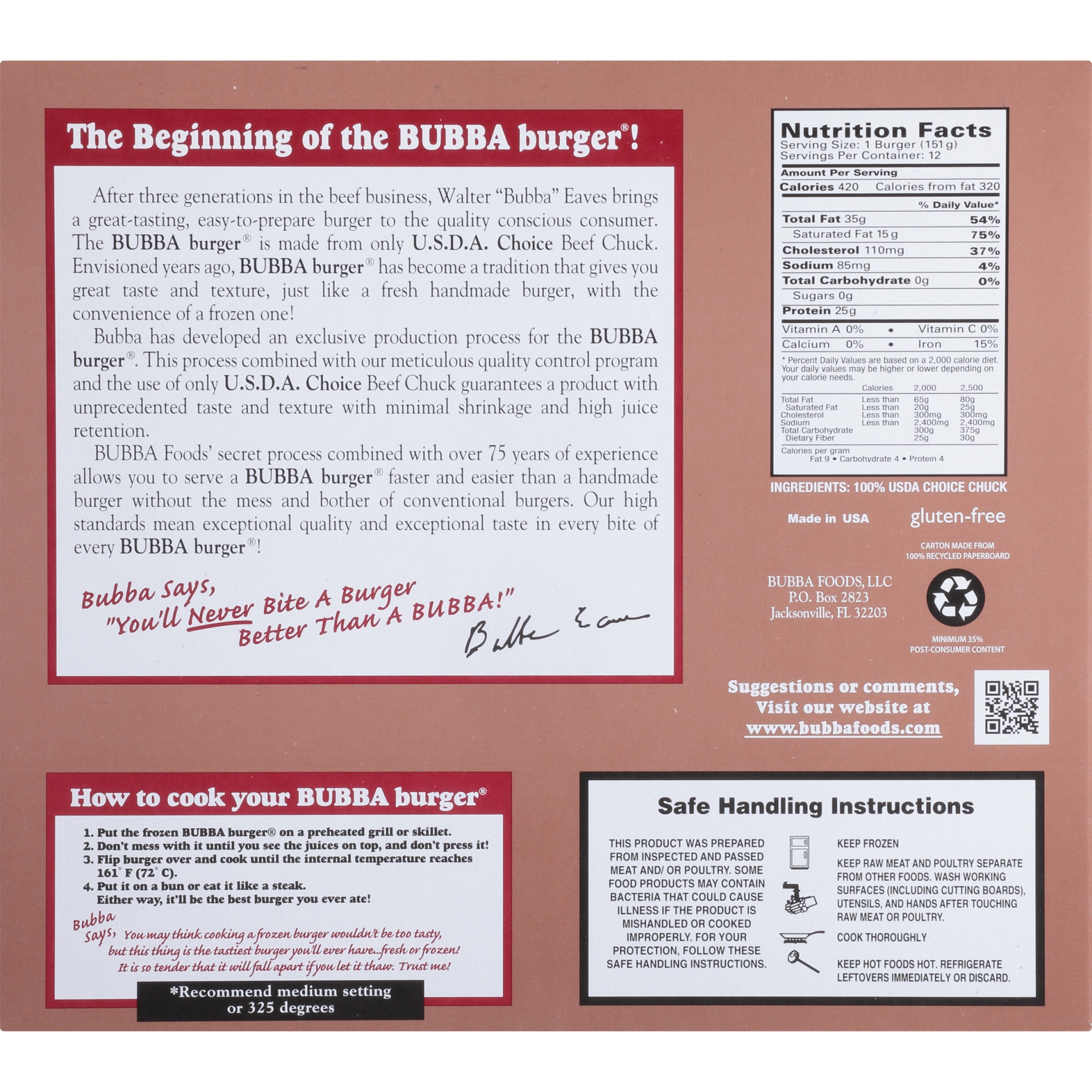 slide 6 of 8, BUBBA Burger Original Burger, 4 lb