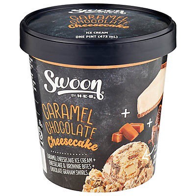 slide 1 of 1, Swoon by H-E-B Caramel Chocolate Cheesecake Ice Cream, 1 pint