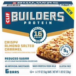 CLIF Builders CLIF BUILDERS Protein Bars - Crispy Almond Salted Caramel - Reduced Sugar - Gluten Free - 16g Protein - No Artificial Sweeteners - 1.97 oz. (6 Pack)