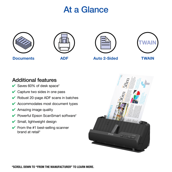 slide 3 of 9, Epson Workforce Compact Desktop Document Scanner, Es-C220, 1 ct