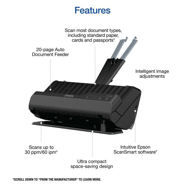 slide 7 of 9, Epson Workforce Compact Desktop Document Scanner, Es-C220, 1 ct