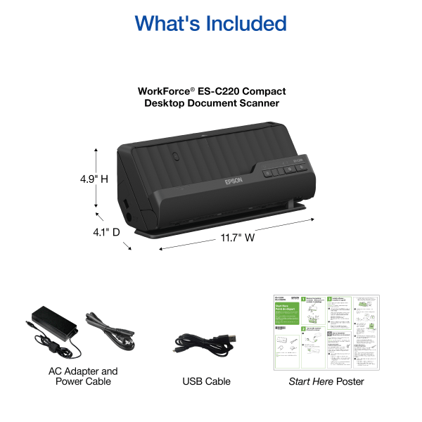 slide 5 of 9, Epson Workforce Compact Desktop Document Scanner, Es-C220, 1 ct