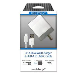 Mobil Ul 3.1 2 Port Usb Wall Charger & Usb Type C To Usb A Cable White - Ea