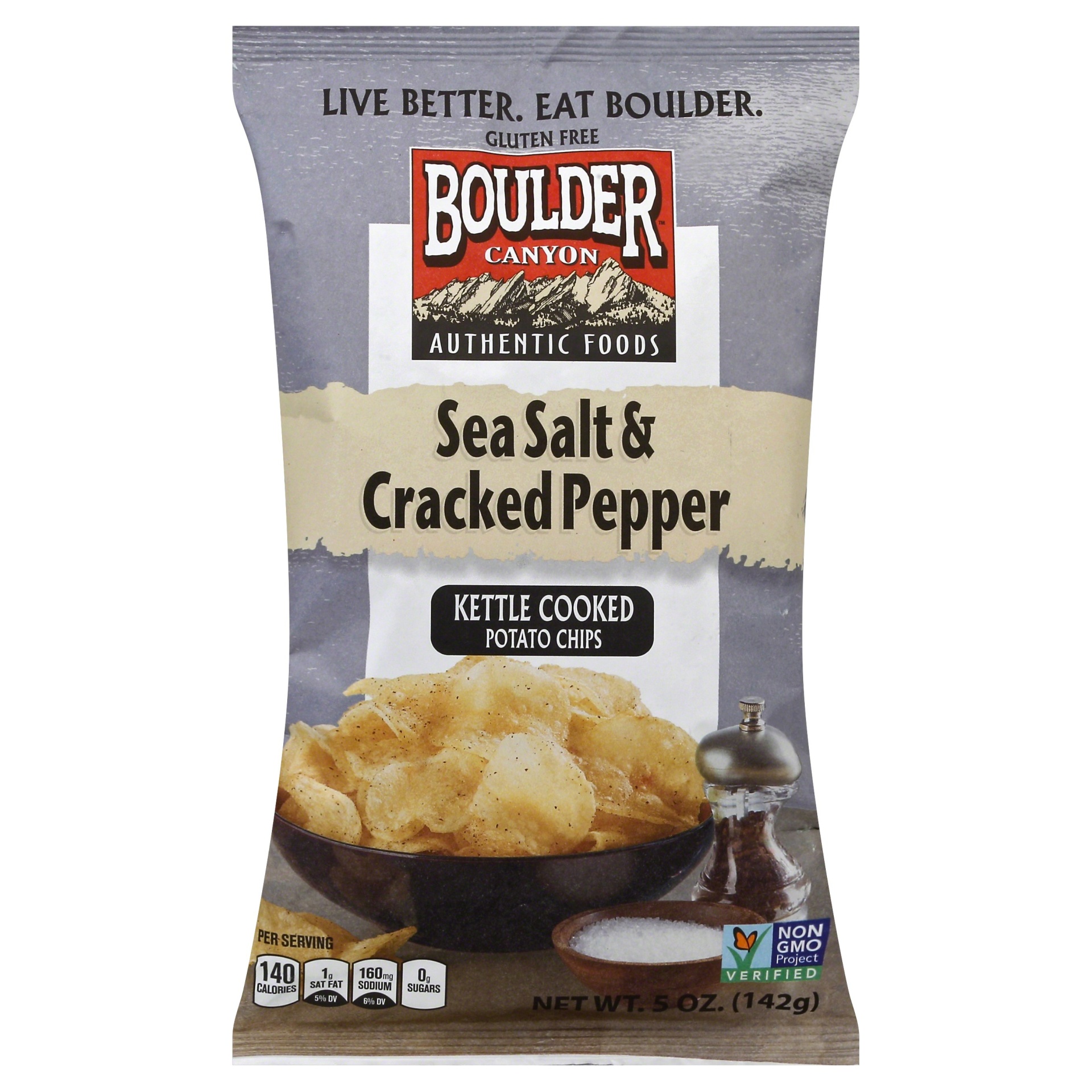 slide 1 of 5, Boulder Canyon Potato Chips, Kettle Cooked, Sea Salt & Cracked Pepper, 5 oz