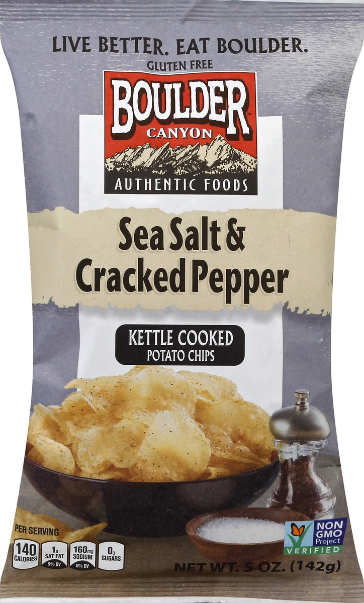 slide 3 of 5, Boulder Canyon Potato Chips, Kettle Cooked, Sea Salt & Cracked Pepper, 5 oz