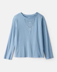 Carter's Girls Charm Necklace Long-Sleeve Graphic Tee - Blue Blue XL