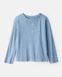Carter's Girls Charm Necklace Long-Sleeve Graphic Tee - Blue Blue XL