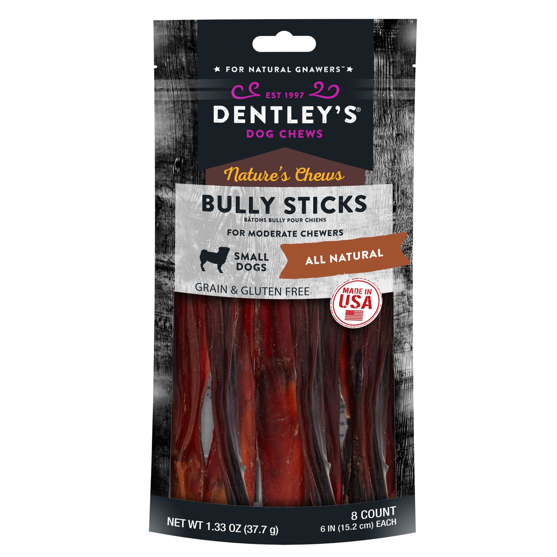 slide 1 of 1, Dentley's 6 Bully Stick Dog Chew - 8 Count", 8 ct