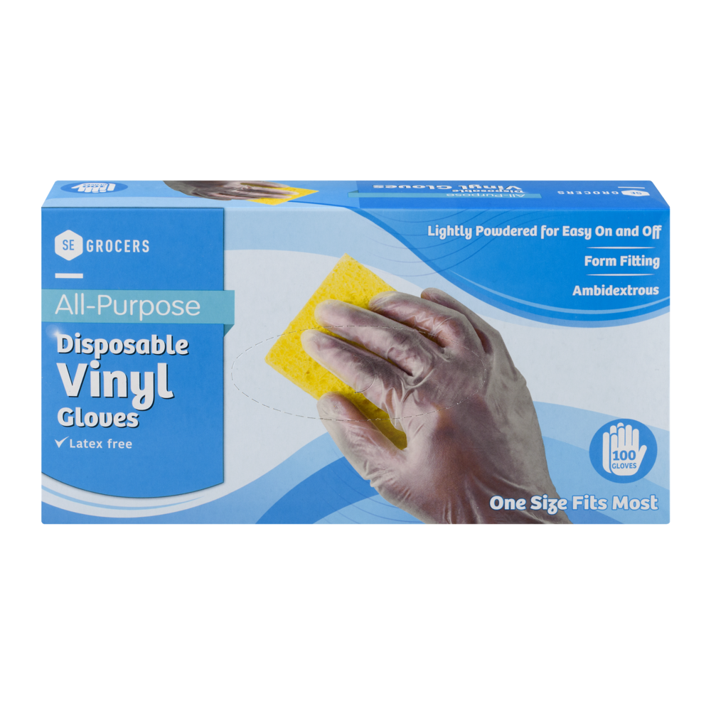 slide 1 of 1, SE Grocers Gloves 100Ct All Purpose Vinyl, 100 ct