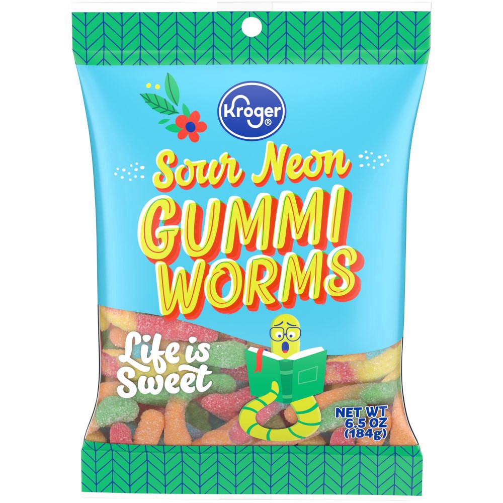 slide 1 of 1, Kroger Sour Neon Worms, 6.5 oz