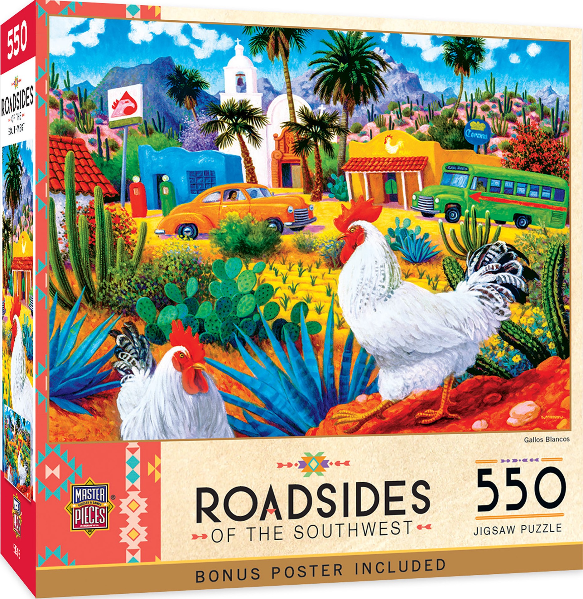 slide 4 of 6, Masterpieces Roadsides Of The Southwest Gallos Blancos Puzzle, 550 ct