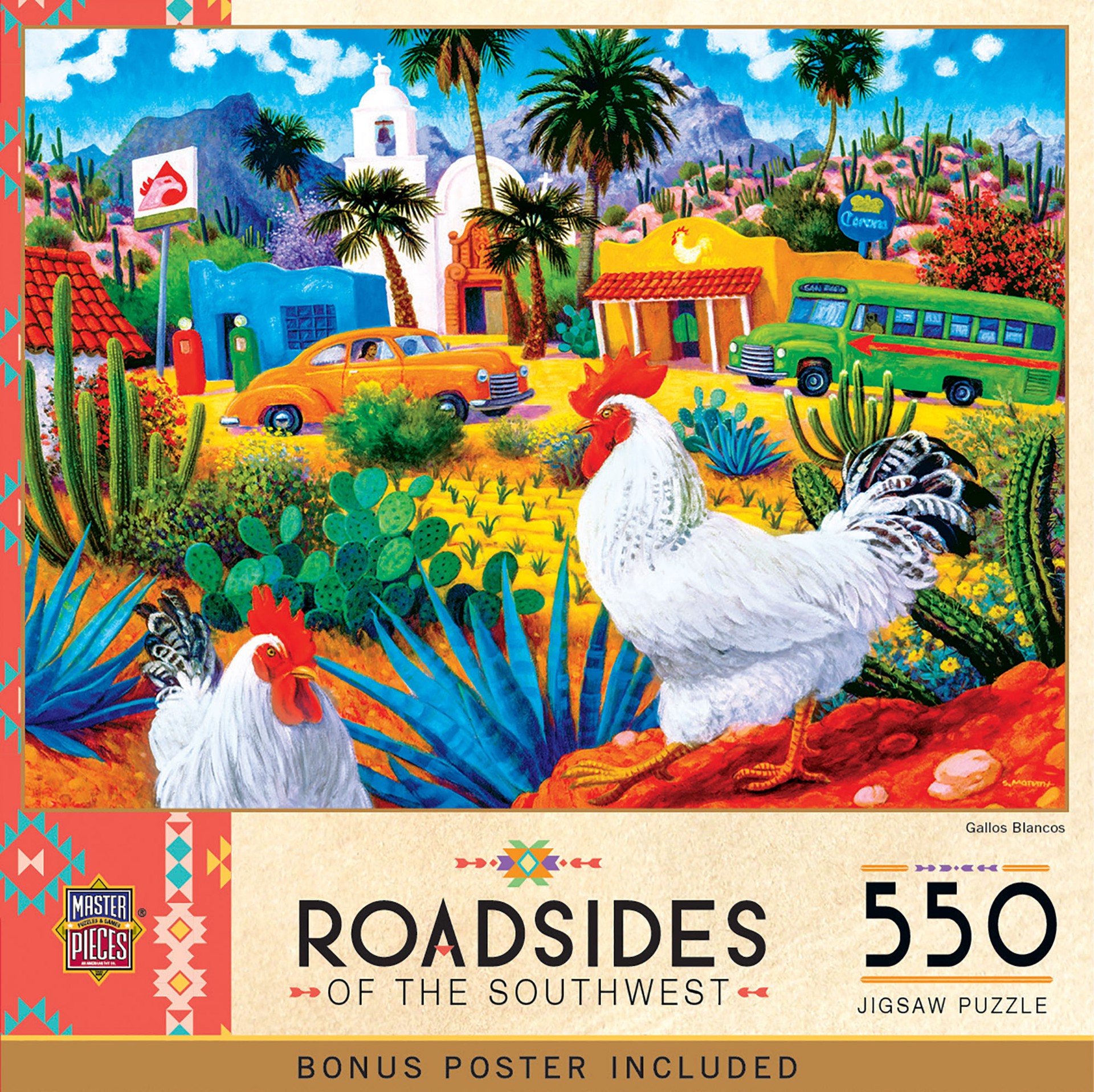 slide 1 of 6, Masterpieces Roadsides Of The Southwest Gallos Blancos Puzzle, 550 ct