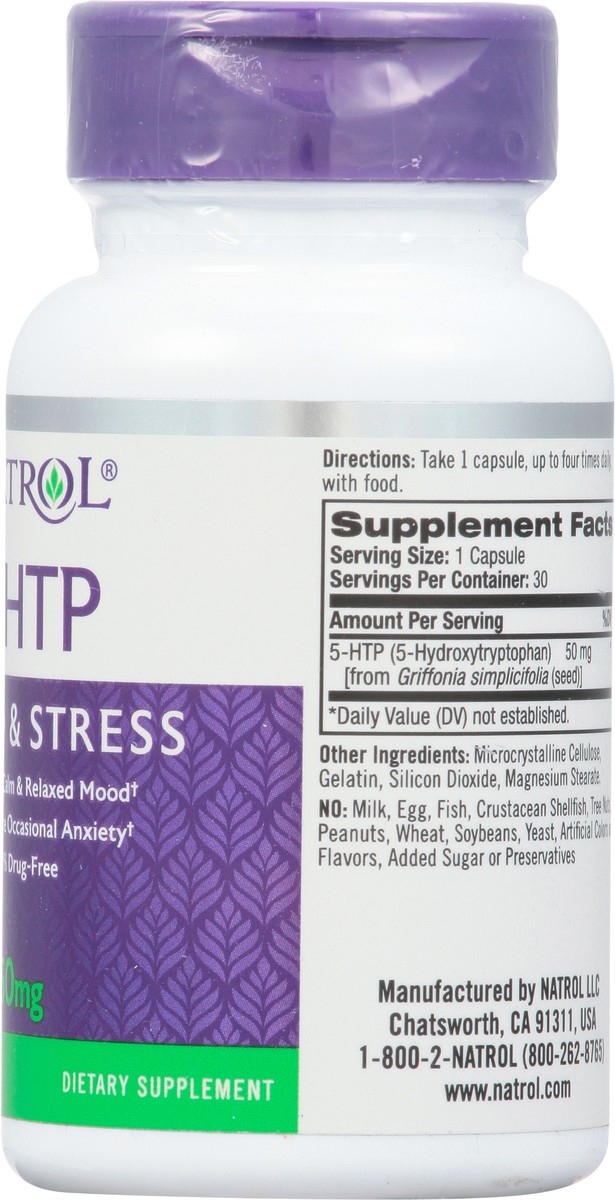 slide 8 of 9, Natrol Capsules Mood & Stress 50 mg 5-HTP 30 ea, 30 ct
