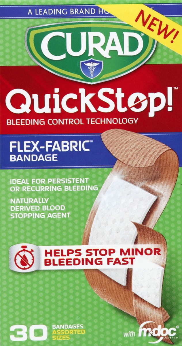 slide 4 of 4, Curad Quick Stop Assorted Flex-Fabric Bandages, 30 ct