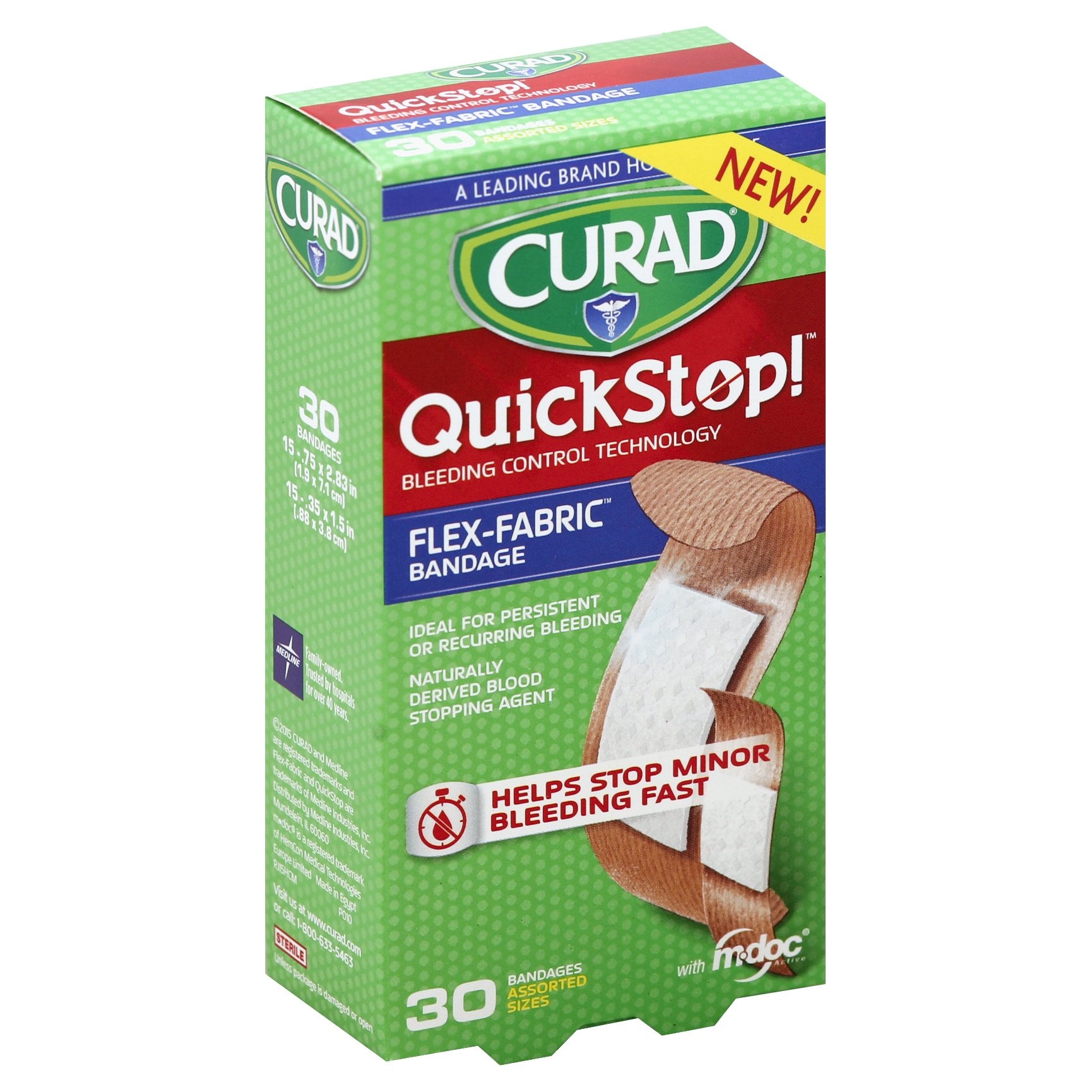 slide 1 of 1, Curad Quick Stop Assorted Flex-Fabric Bandages, 30 ct
