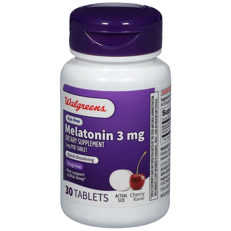 slide 4 of 5, Walgreens Dye-Free Melatonin 3 mg Cherry, 30 ct