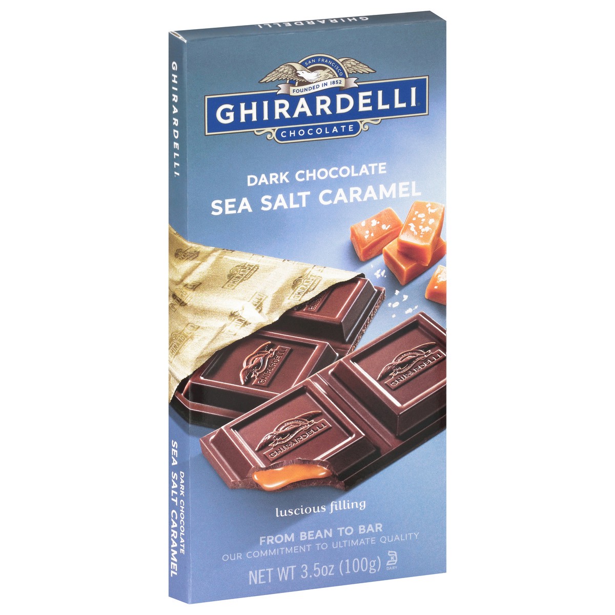 slide 2 of 9, Ghirardelli Sea Salt Caramel Dark Chocolate 3.5 oz, 3.5 oz