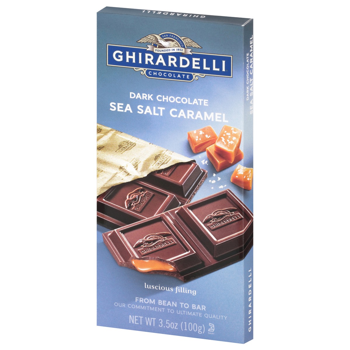 slide 4 of 9, Ghirardelli Sea Salt Caramel Dark Chocolate 3.5 oz, 3.5 oz