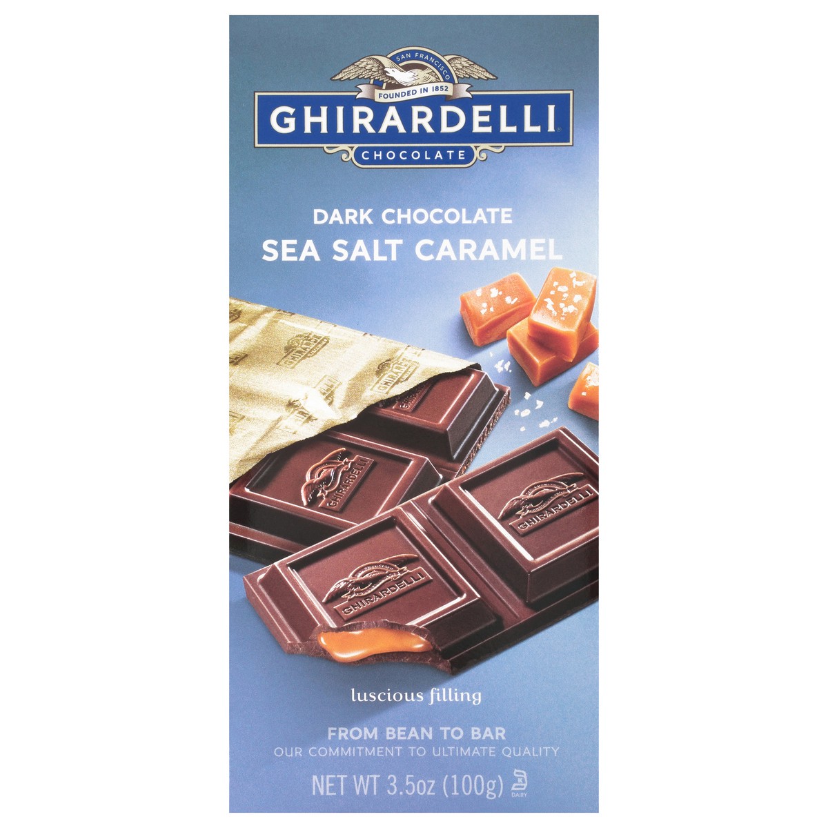 slide 3 of 9, Ghirardelli Sea Salt Caramel Dark Chocolate 3.5 oz, 3.5 oz