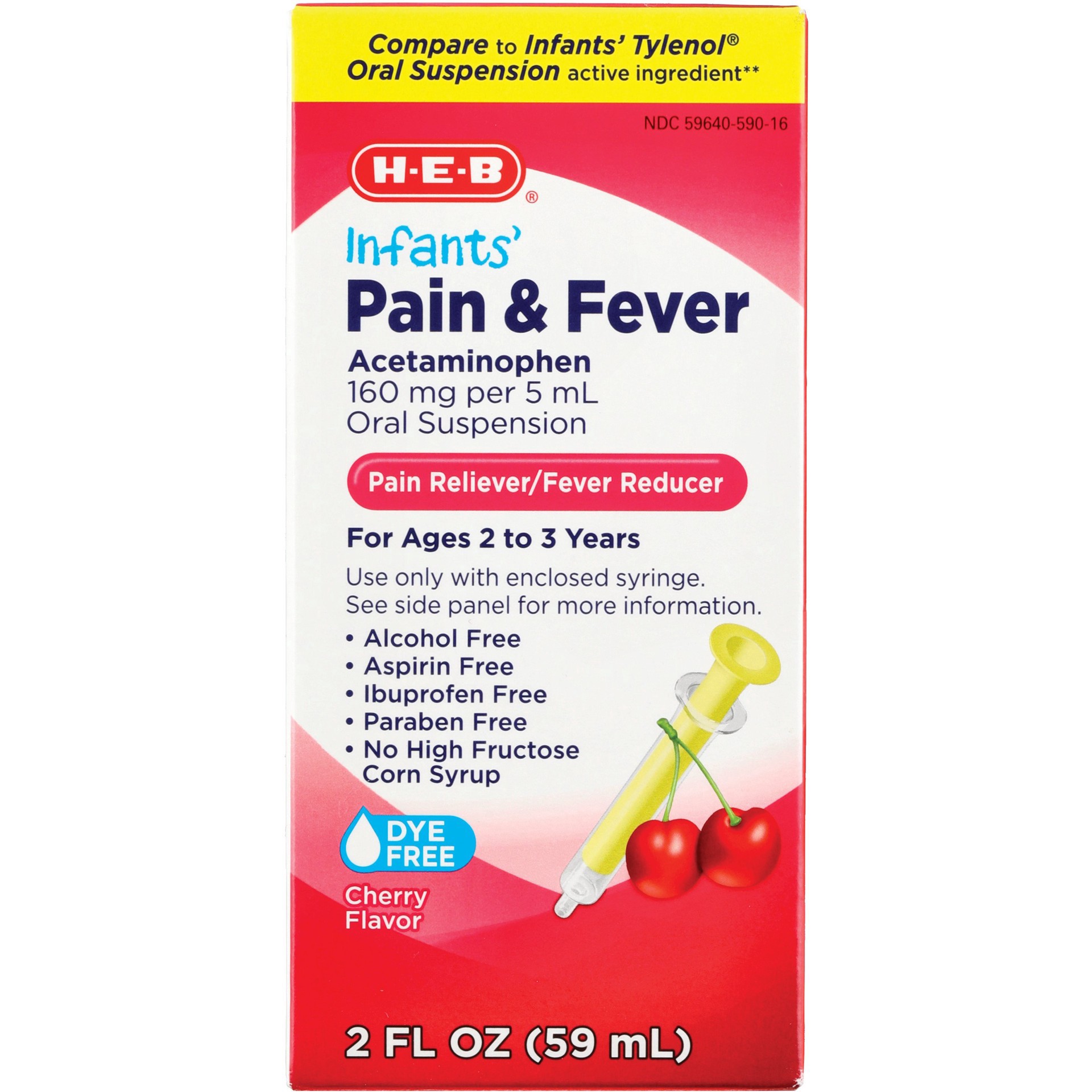 slide 1 of 1, H-E-B Infant' Pain & Fever Acetaminophen Oral Suspension - Cherry, 2 oz