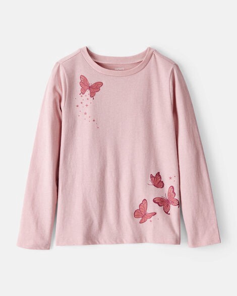 slide 1 of 2, Carter's Girls Butterfly Long-Sleeve Graphic Tee - Purple Pink S, 1 ct