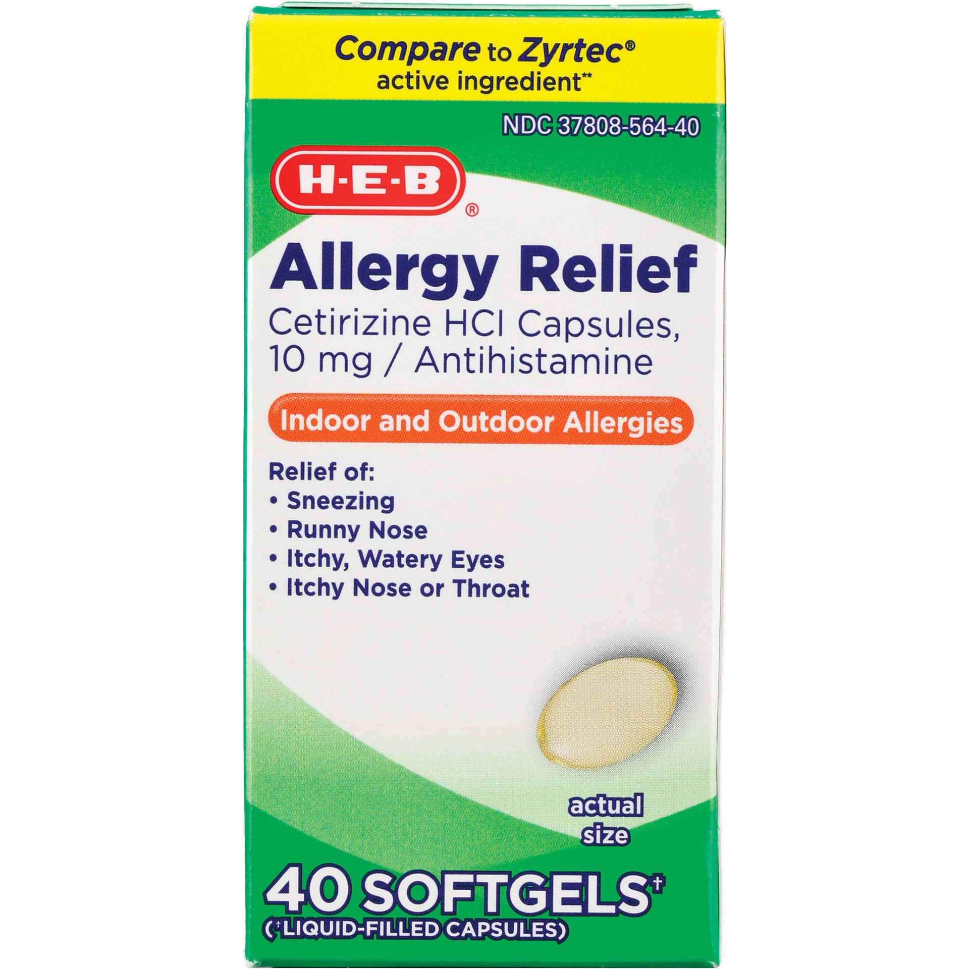 slide 1 of 1, H-E-B Allergy Relief Cetirizine 24 Hour Softgels – 10 mg, 40 ct