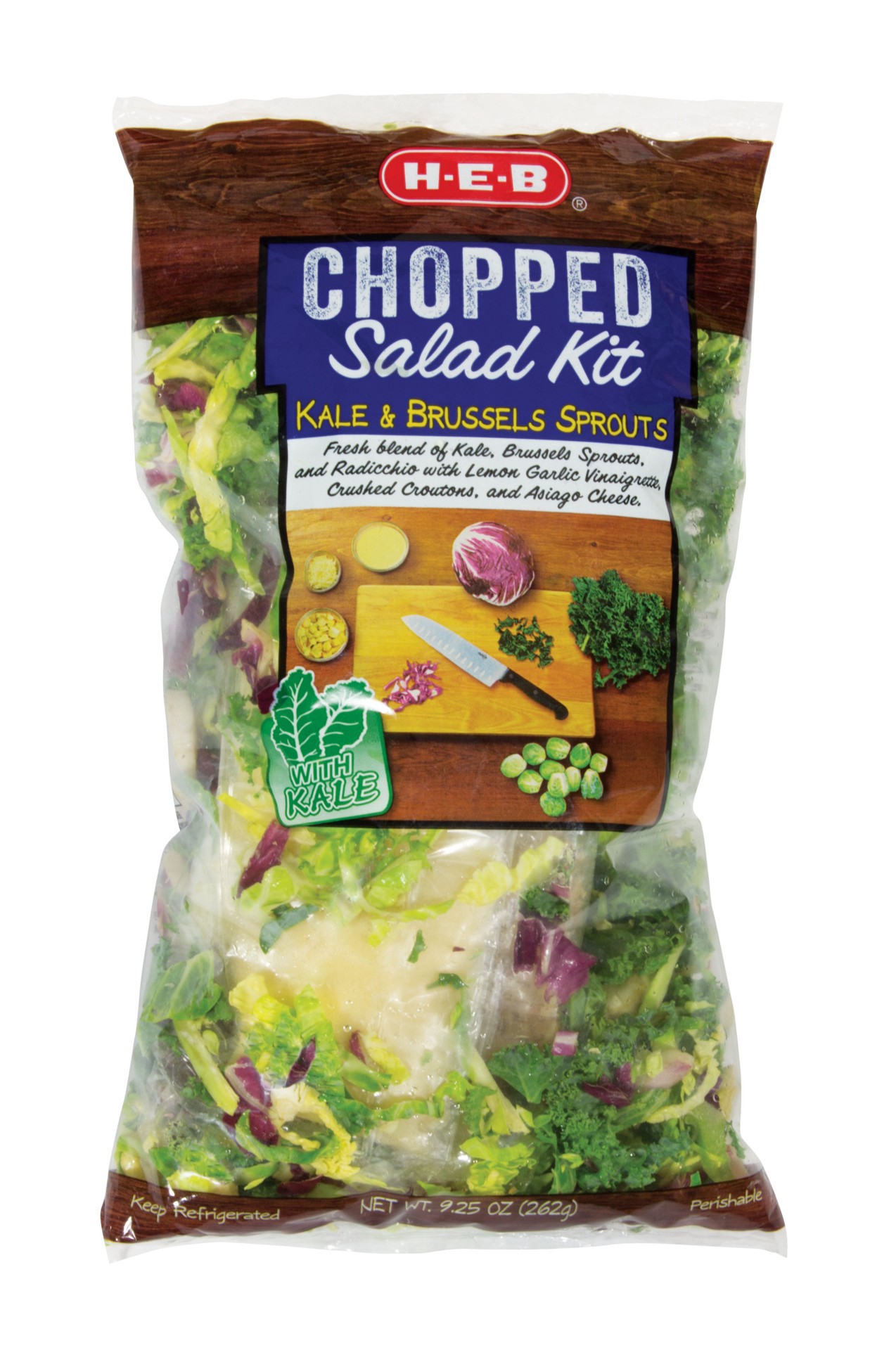 slide 1 of 1, H-E-B Chopped Kale & Brussels Sprouts Salad Kit, 9.25 oz