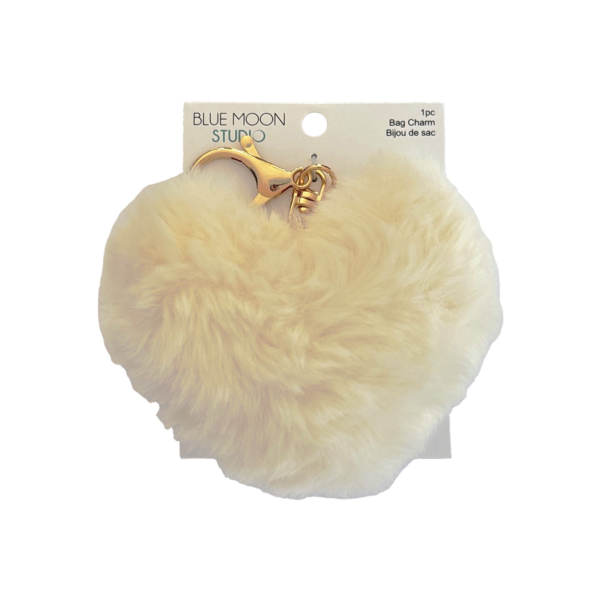 slide 2 of 3, Blue Moon Studio Cream Fuzzy Heart Bag Charm, 3.6 in x 3.2 in