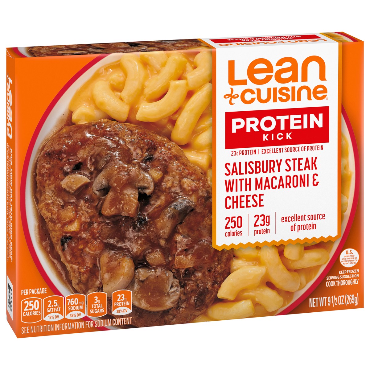 slide 2 of 9, Lean Cuisine Frozen Meal Salisbury Steak with Macaroni and Cheese, Protein Kick Microwave Meal, Microwave Steak Dinner, Frozen Dinner for One, 9.5 oz