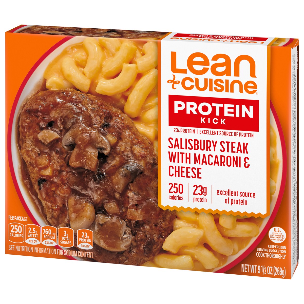 slide 7 of 9, Lean Cuisine Frozen Meal Salisbury Steak with Macaroni and Cheese, Protein Kick Microwave Meal, Microwave Steak Dinner, Frozen Dinner for One, 9.5 oz