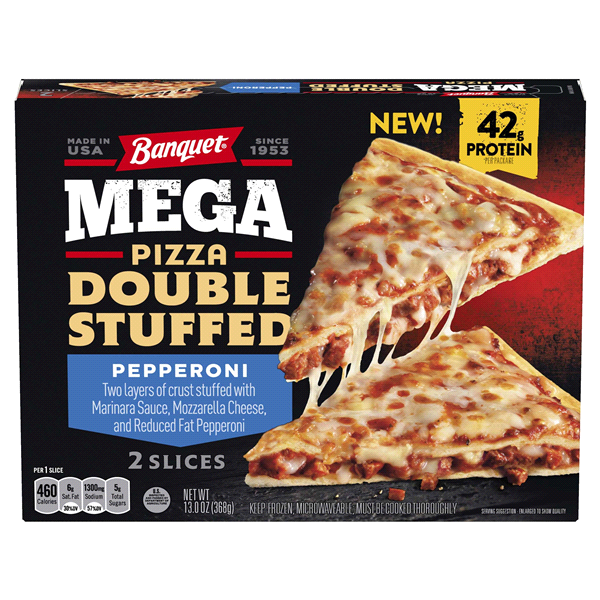 slide 1 of 1, Banquet Mega Pizza Double Stuffed Pepperoni Frozen Pizza Slices, 2-Count 13 oz., 13 oz