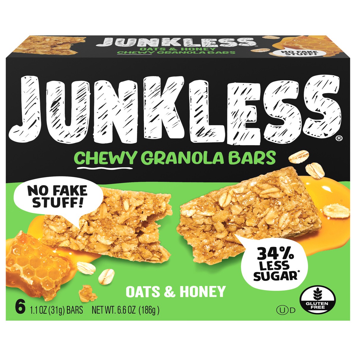 slide 1 of 12, Junkless Oats & Honey Chewy Granola Bars, 6 ct