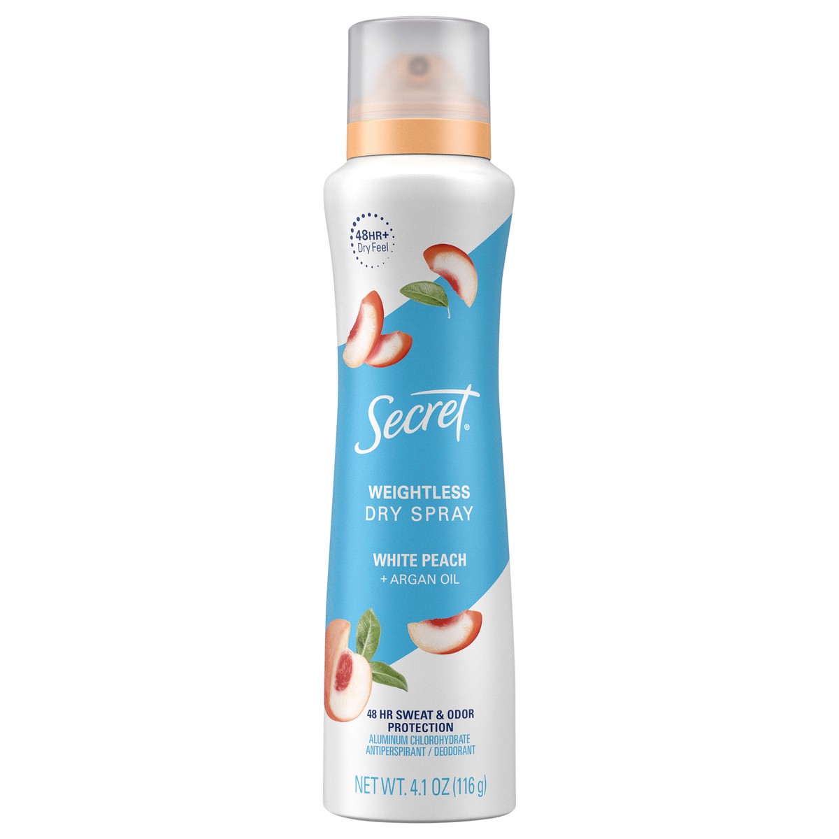 slide 1 of 1, Secret Dry Spray Antiperspirant Deodorant, White Peach and Argan Oil, 4.1oz., 4.1 oz