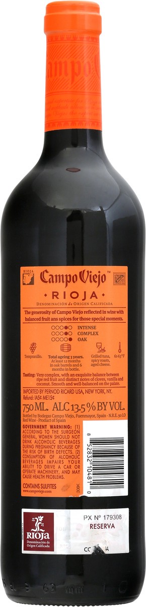 slide 3 of 9, Campo Viejo Reserva Red Wine, 750 mL Bottle, 13.5% ABV, 750 ml