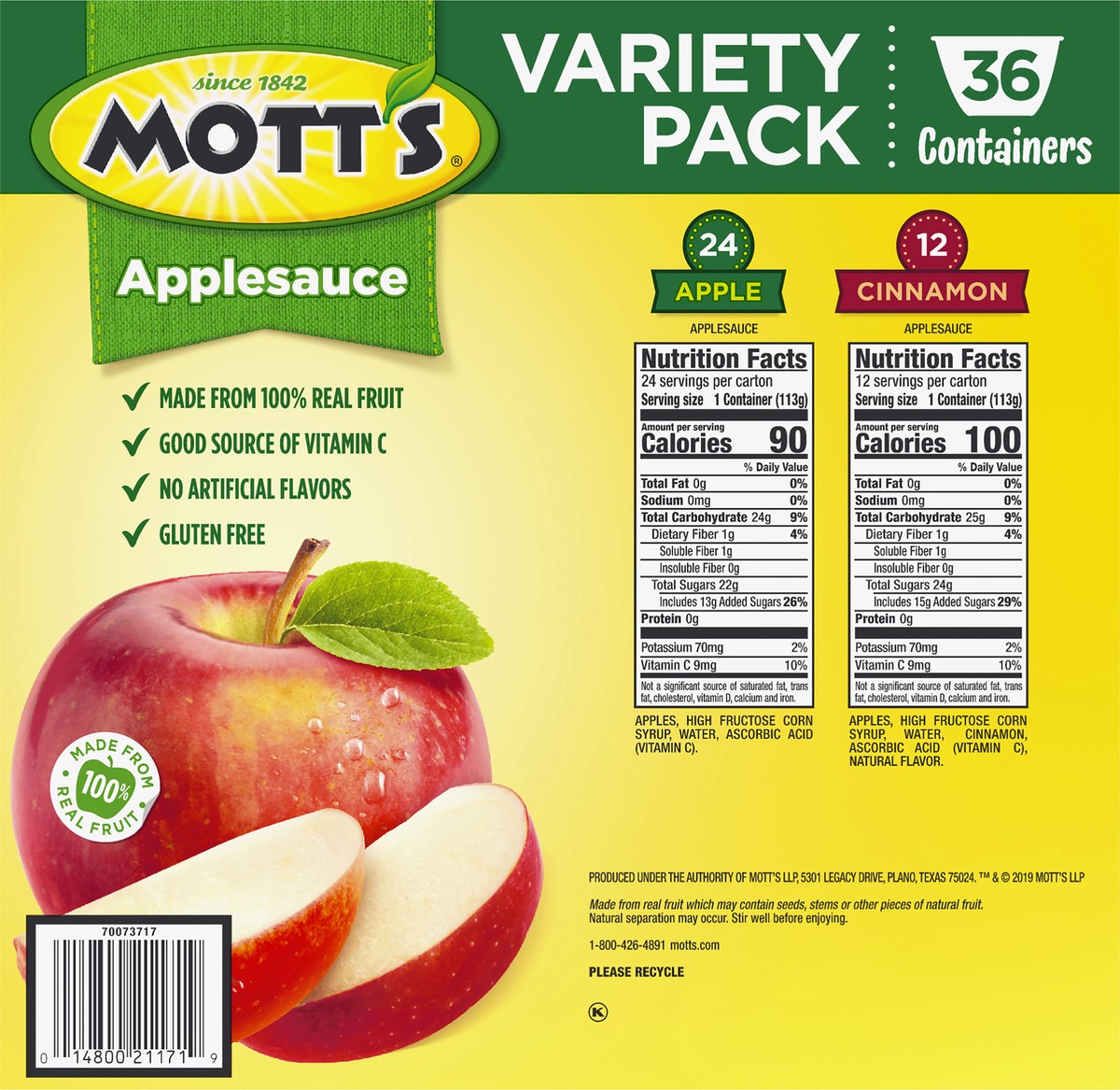 slide 7 of 7, Mott's Variety Pack Apple/Cinnamon Applesauce 36 Containers 4.0 oz 36 ea, 36 ct