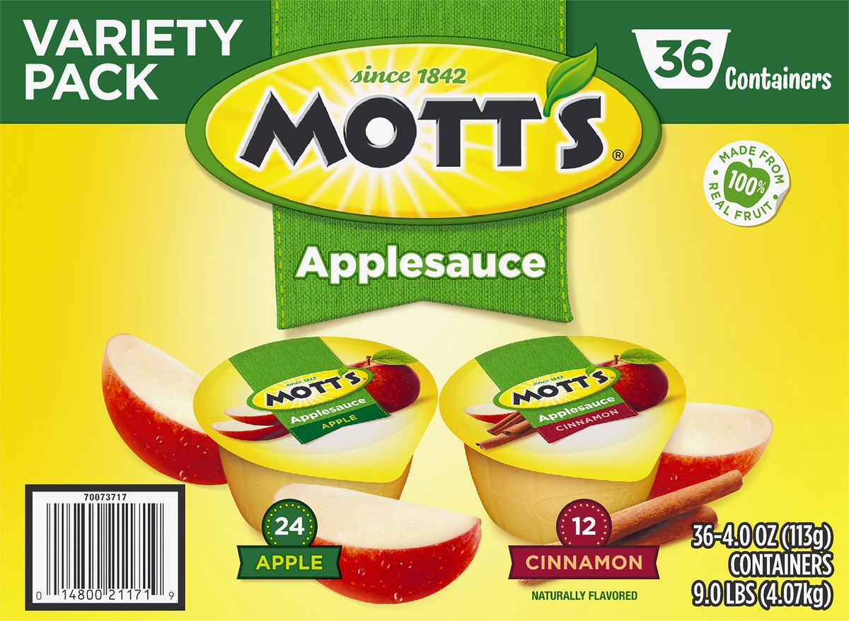 slide 3 of 7, Mott's Variety Pack Apple/Cinnamon Applesauce 36 Containers 4.0 oz 36 ea, 36 ct