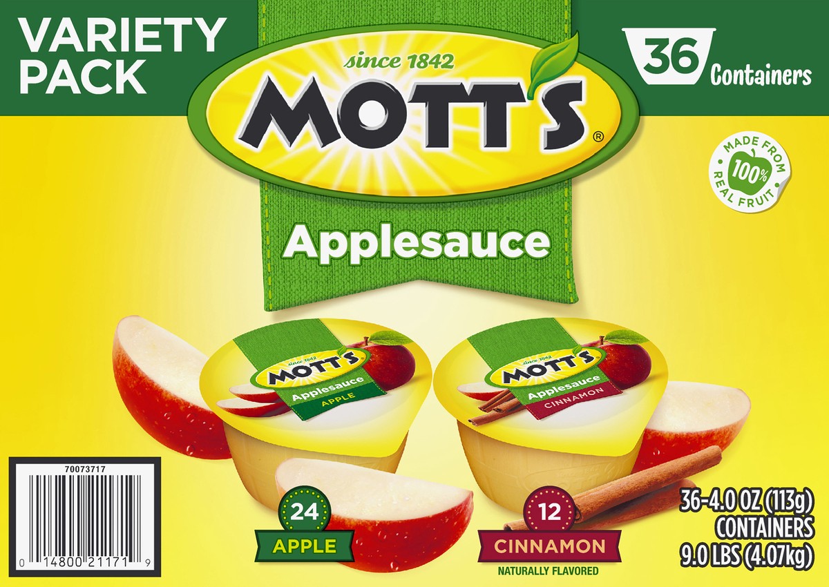 slide 6 of 7, Mott's Variety Pack Apple/Cinnamon Applesauce 36 Containers 4.0 oz 36 ea, 36 ct