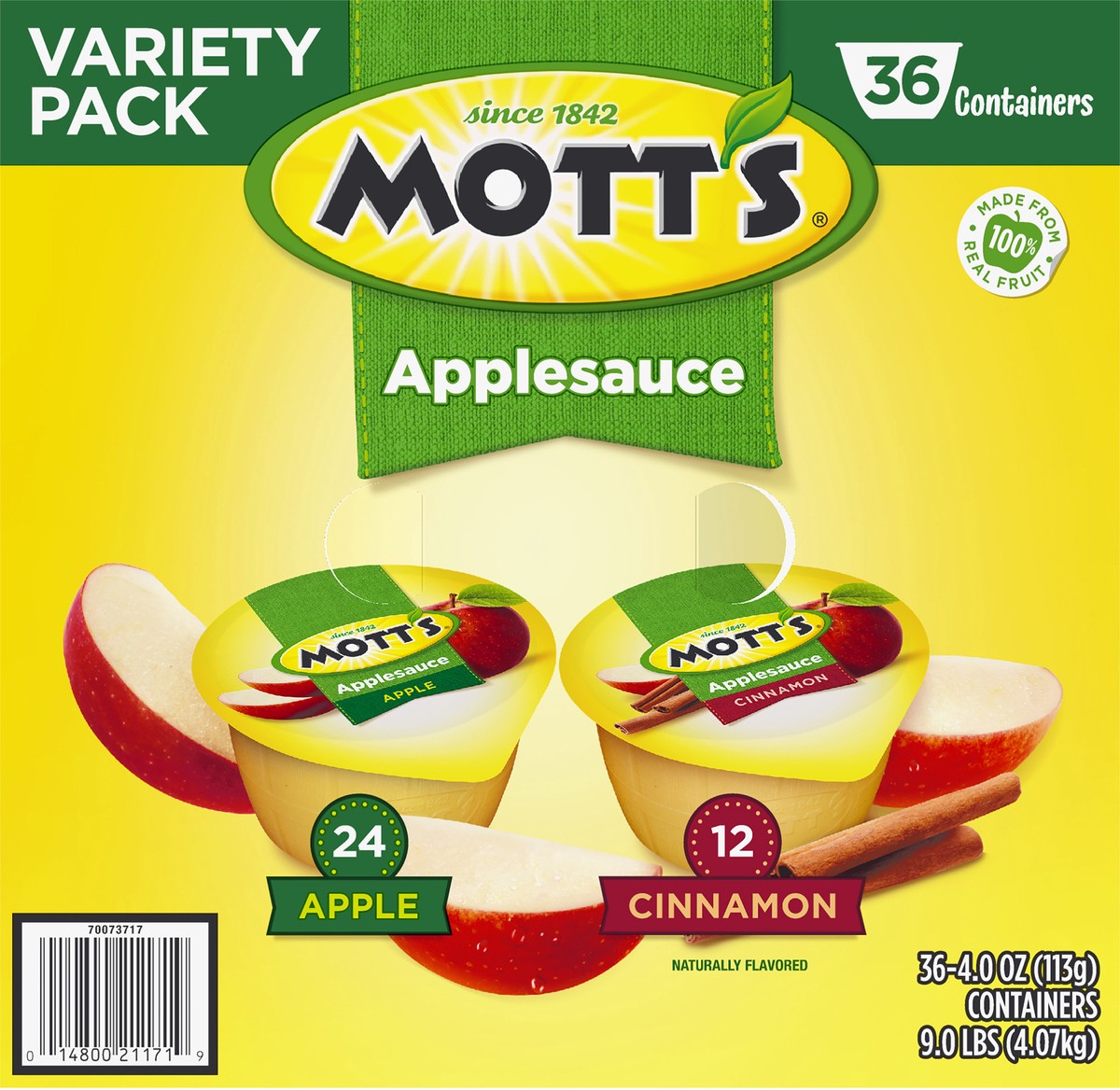 slide 4 of 7, Mott's Variety Pack Apple/Cinnamon Applesauce 36 Containers 4.0 oz 36 ea, 36 ct