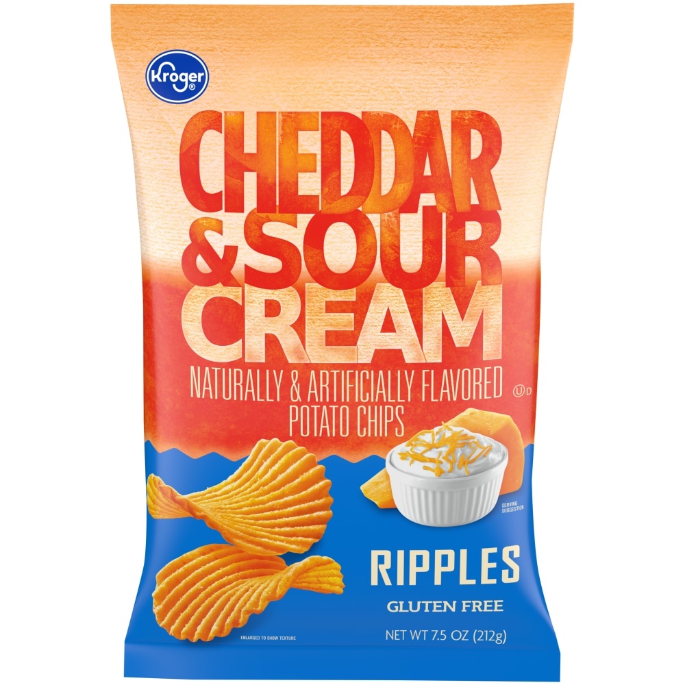 slide 1 of 1, Kroger Ripples Gluten Free Cheddar & Sour Cream Potato Chips, 7.5 oz