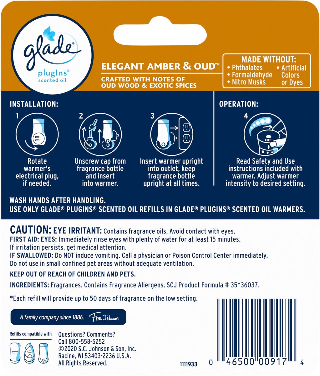 slide 4 of 5, Glade Plugins 2 Pack Elegant Amber & Oud Scented Oil Refills 2 ea, 2 ct