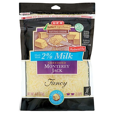 slide 1 of 1, H-E-B 2% Milk Monterey Jack Fancy Shredded Cheese, 8 oz