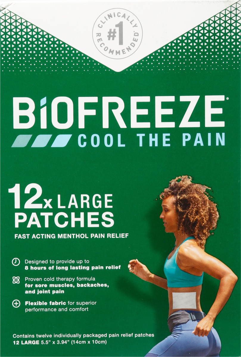 slide 3 of 13, Biofreeze Large Menthol Pain Relief Patches 12 ea, 12 ct