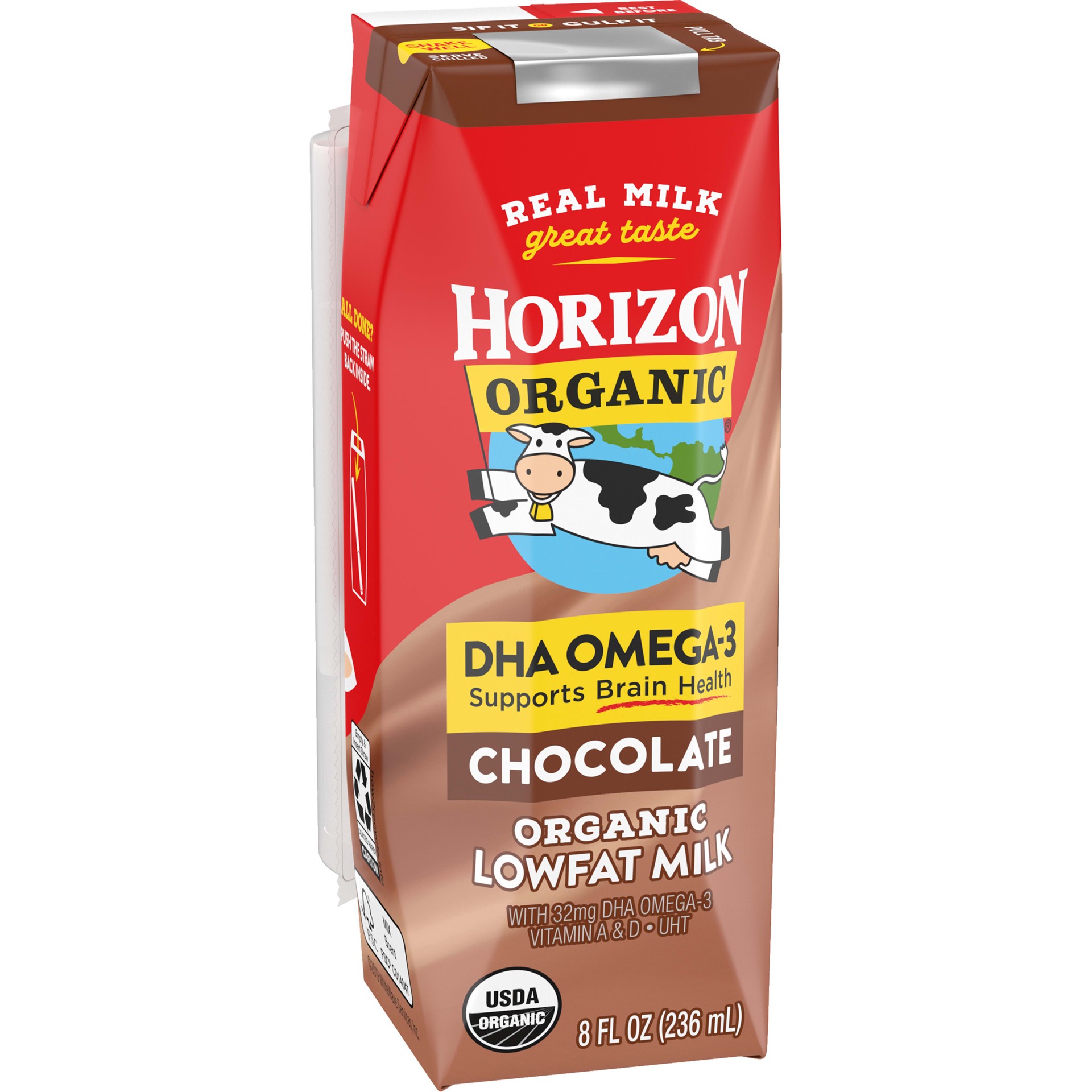 slide 3 of 5, Horizon Organic Shelf-Stable 1% Low Fat milk Boxes with DHA Omega-3, Chocolate, 8 oz., 8 fl oz