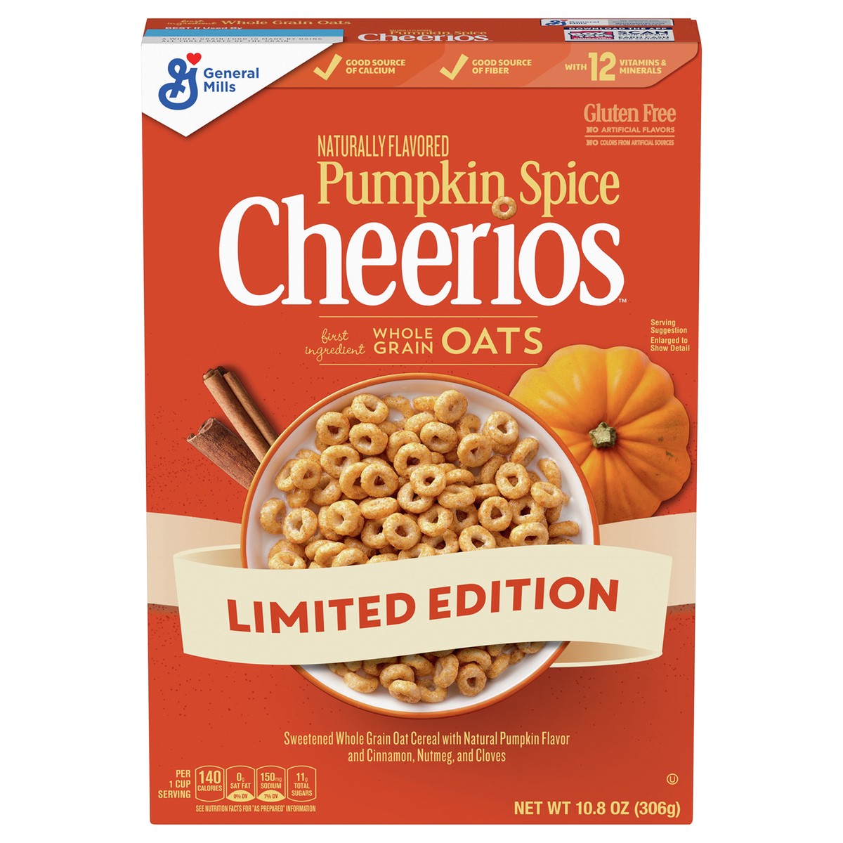 slide 10 of 13, Cheerios Pumpkin Spice Cheerios, Gluten Free Breakfast Cereal, 10.8 OZ, 10.8 oz